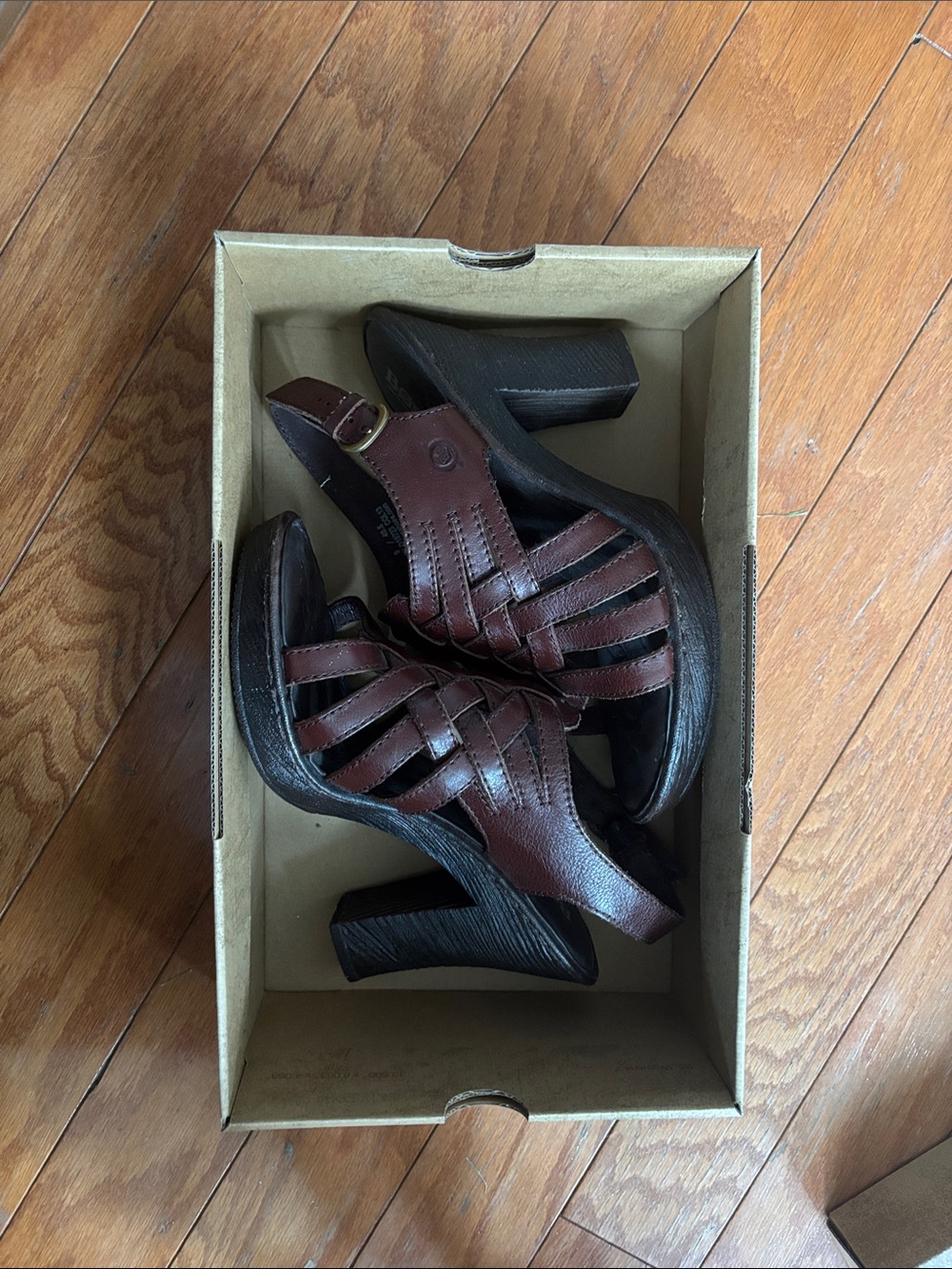 Born Brown Leather Strappy Block Heels
